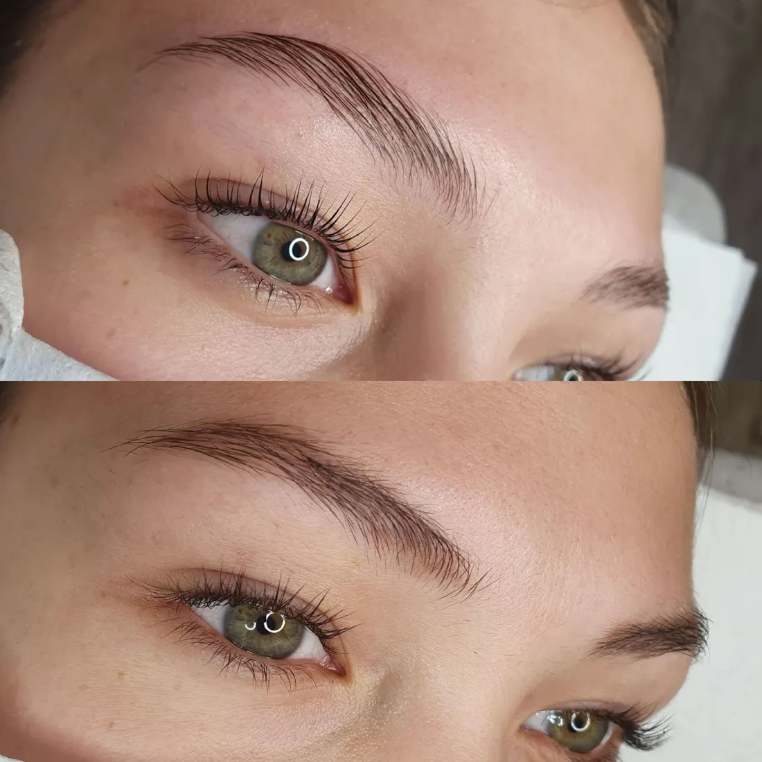 Vorher-Nachher-Vergleich einer Wimpernverlängerung